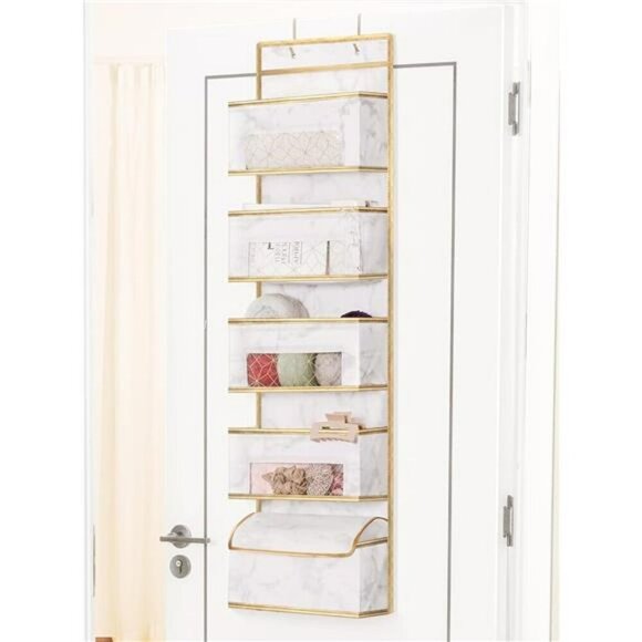 Over Door Hanging Organizer 5 Shelf Marble Closet Storage for Bathroom Nursery - Picture 1 of 6